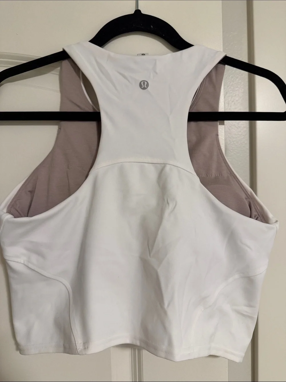 lululemon athletica White Crop Tank with Taupe Lining